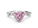 Fancy Pink Heart Cut Diamond Solitaire Ring in White gold with Twisted Ribbon Band and Round Accents