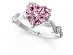 Fancy Pink Heart Cut Diamond Solitaire Ring in White gold with Twisted Ribbon Band and Round Accents_1