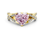 Fancy Pink Heart Cut Diamond Solitaire Ring in Yellow gold with Interwoven Pavé Band and Prong Setting