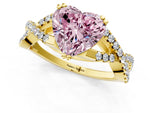 Fancy Pink Heart Cut Diamond Solitaire Ring in Yellow gold with Interwoven Pavé Band and Prong Setting_1