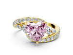 Fancy Pink Heart Cut Diamond Solitaire Ring in Yellow gold with Pavé Twist Band and Prong Setting