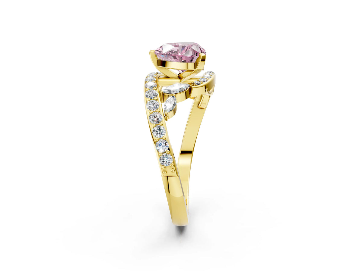 Fancy Pink Heart Cut Diamond Solitaire Ring in Yellow gold with Pavé Twist Band and Prong Setting_2