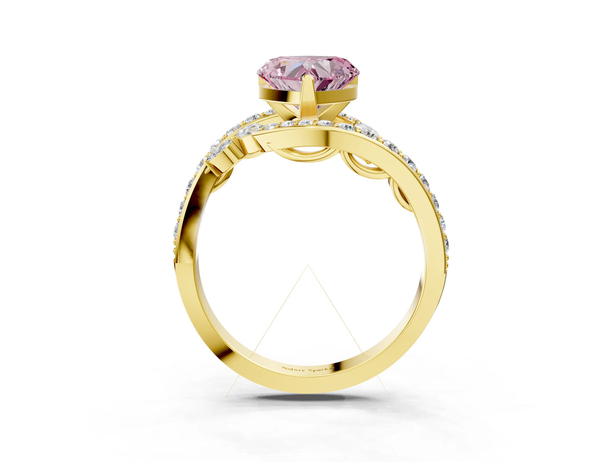 Fancy Pink Heart Cut Diamond Solitaire Ring in Yellow gold with Pavé Twist Band and Prong Setting_3