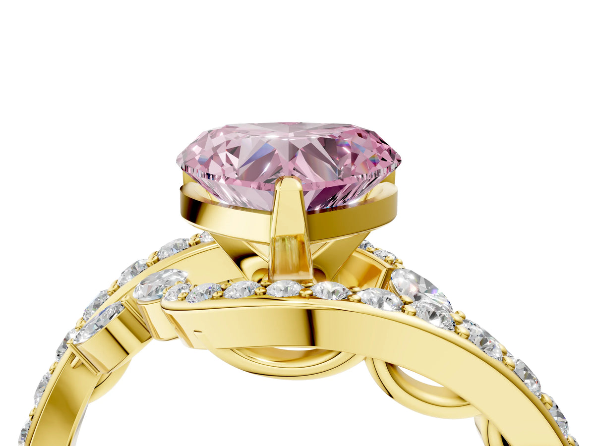 Fancy Pink Heart Cut Diamond Solitaire Ring in Yellow gold with Pavé Twist Band and Prong Setting_4
