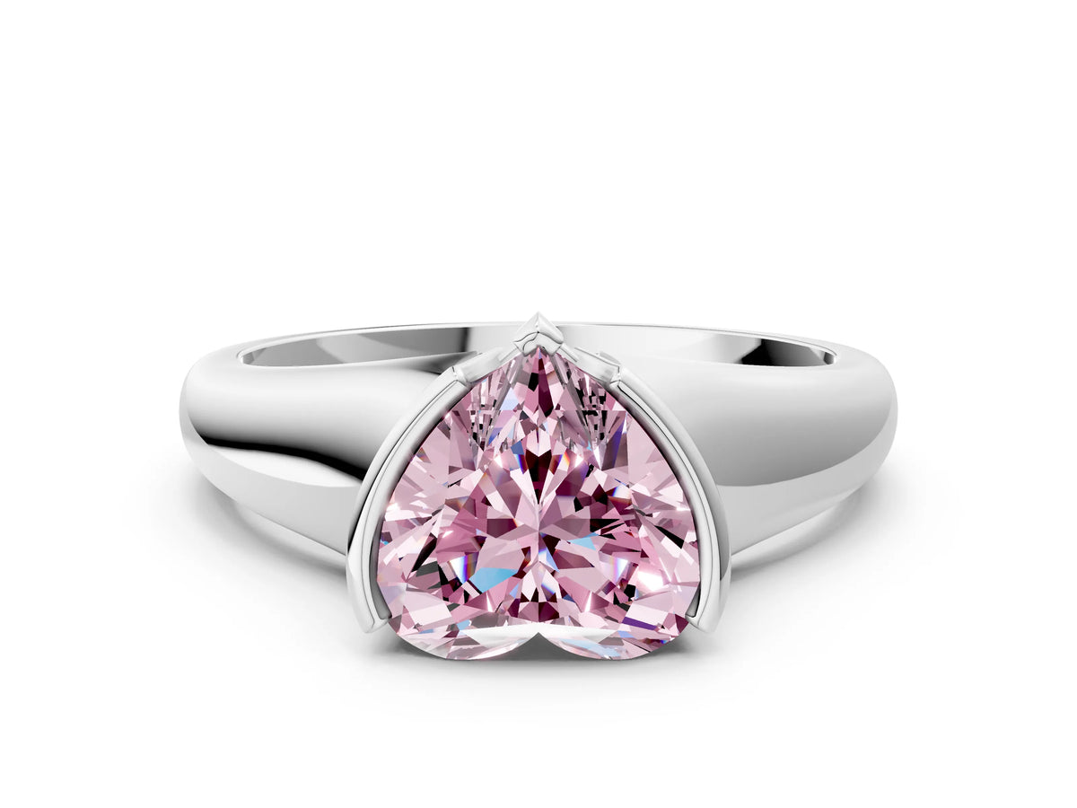 Fancy Pink Heart Cut Diamond Tension Set Solitaire Ring in Platinum with Split Shank Band_12
