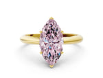 Fancy Pink Marquise Cut Diamond Cathedral Solitaire Engagement Ring in Yellow gold with Prong Setting