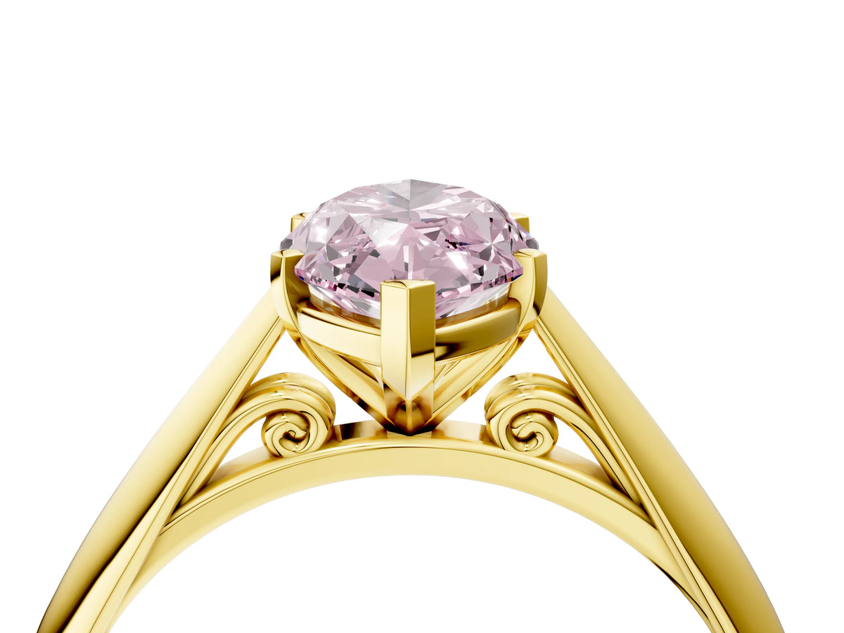 Fancy Pink Marquise Cut Diamond Cathedral Solitaire Engagement Ring in Yellow gold with Prong Setting_4