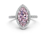 Fancy Pink Marquise Cut Diamond Halo Engagement Ring in Platinum with Milgrain Detail and Pavé Band_12
