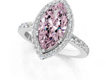 Fancy Pink Marquise Cut Diamond Halo Engagement Ring in White gold with Milgrain Detail and Pavé Band_1