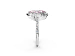 Fancy Pink Marquise Cut Diamond Halo Engagement Ring in White gold with Milgrain Detail and Pavé Band_2