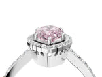 Fancy Pink Marquise Cut Diamond Halo Engagement Ring in White gold with Milgrain Detail and Pavé Band_4