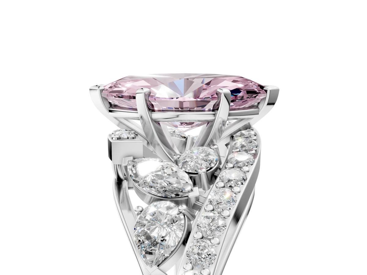 Fancy Pink Marquise Cut Diamond Halo Ring in Platinum with Marquise and Pavé Band in Prong Setting_11
