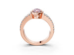 Fancy Pink Marquise Cut Diamond Halo Ring in Rose gold with Split Shank Band and Prong Setting_3