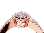 Fancy Pink Marquise Cut Diamond Halo Ring in Rose gold with Split Shank Band and Prong Setting_4