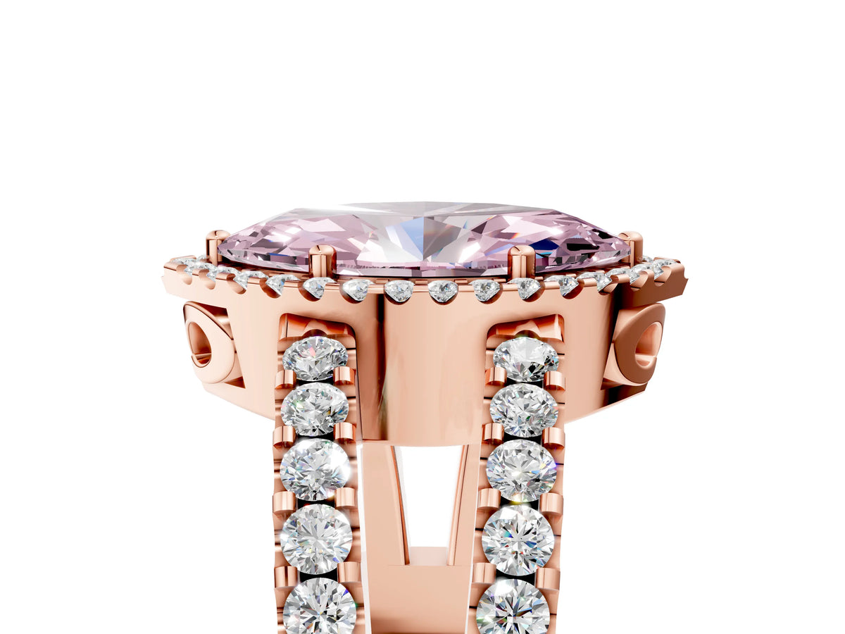 Fancy Pink Marquise Cut Diamond Halo Ring in Rose gold with Split Shank Band and Prong Setting_5