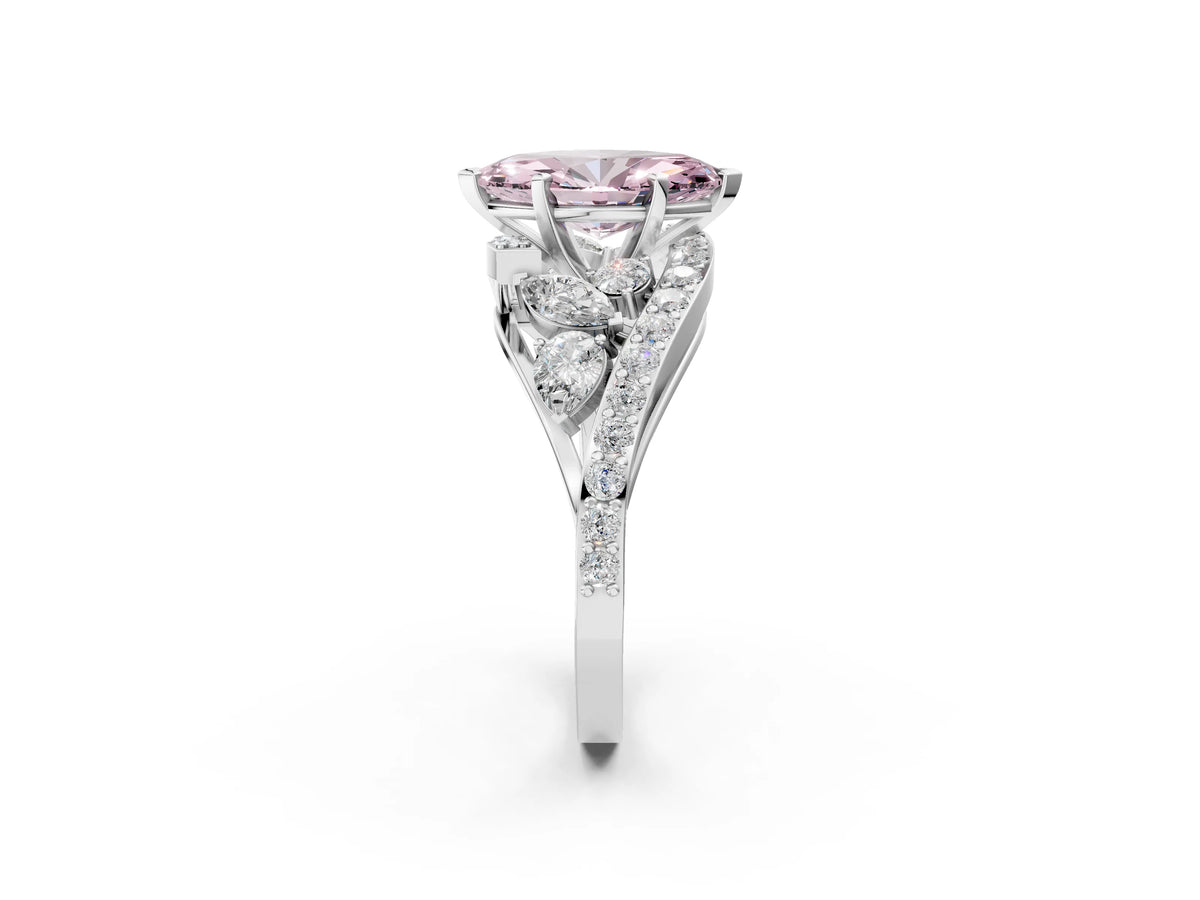 Fancy Pink Marquise Cut Diamond Halo Ring in White gold with Marquise and Pavé Band in Prong Setting_2