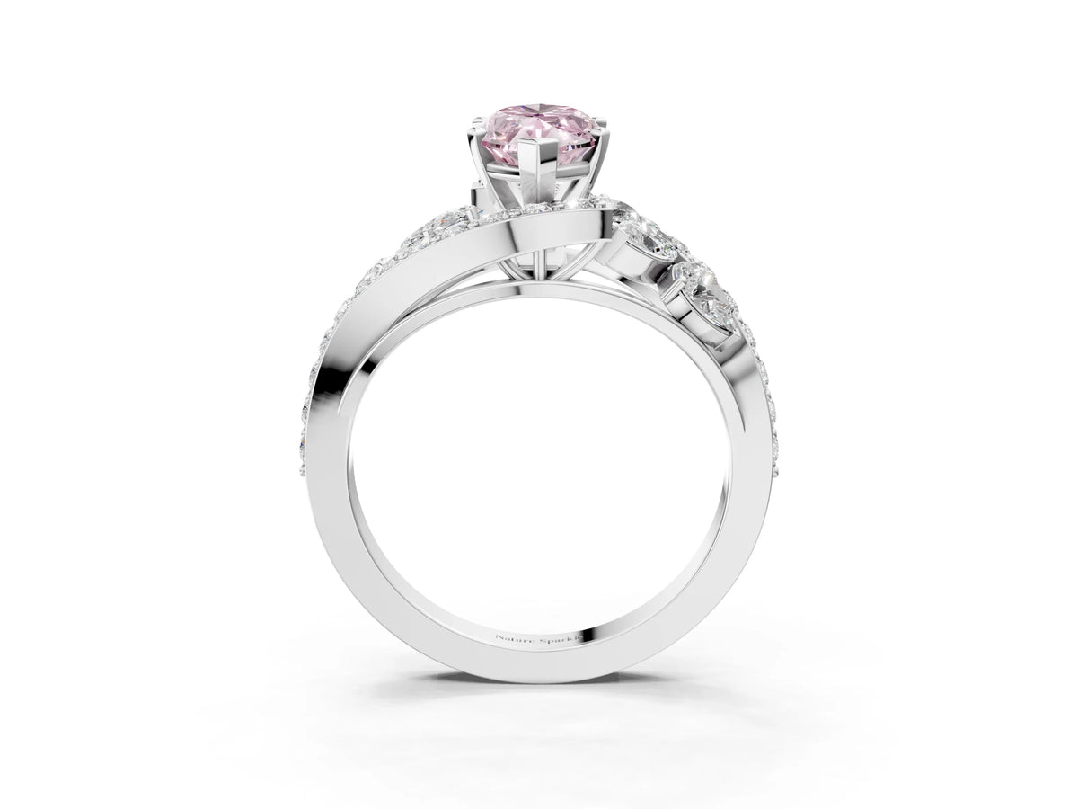 Fancy Pink Marquise Cut Diamond Halo Ring in White gold with Marquise and Pavé Band in Prong Setting_3