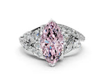 Fancy Pink Marquise Cut Diamond Halo Ring in White gold with Marquise and Pavé Band in Prong Setting