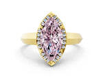 Fancy Pink Marquise Cut Diamond Halo Ring in Yellow gold with Cathedral Band and Prong Setting