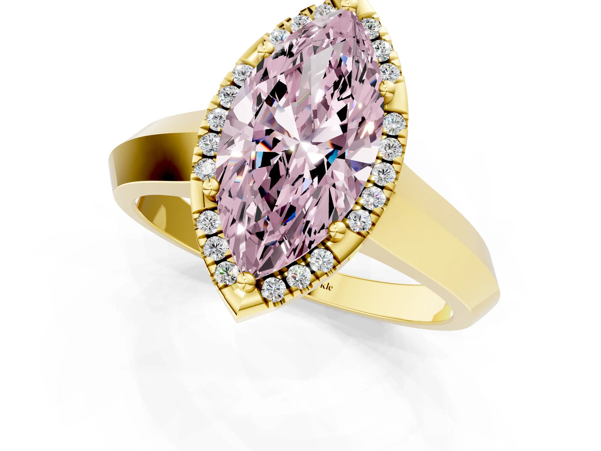 Fancy Pink Marquise Cut Diamond Halo Ring in Yellow gold with Cathedral Band and Prong Setting_1