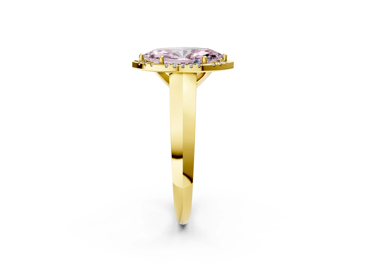 Fancy Pink Marquise Cut Diamond Halo Ring in Yellow gold with Cathedral Band and Prong Setting_2