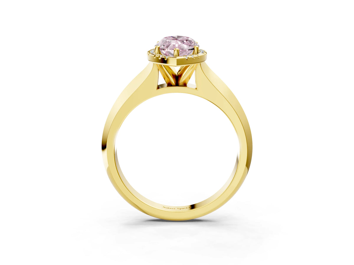 Fancy Pink Marquise Cut Diamond Halo Ring in Yellow gold with Cathedral Band and Prong Setting_3