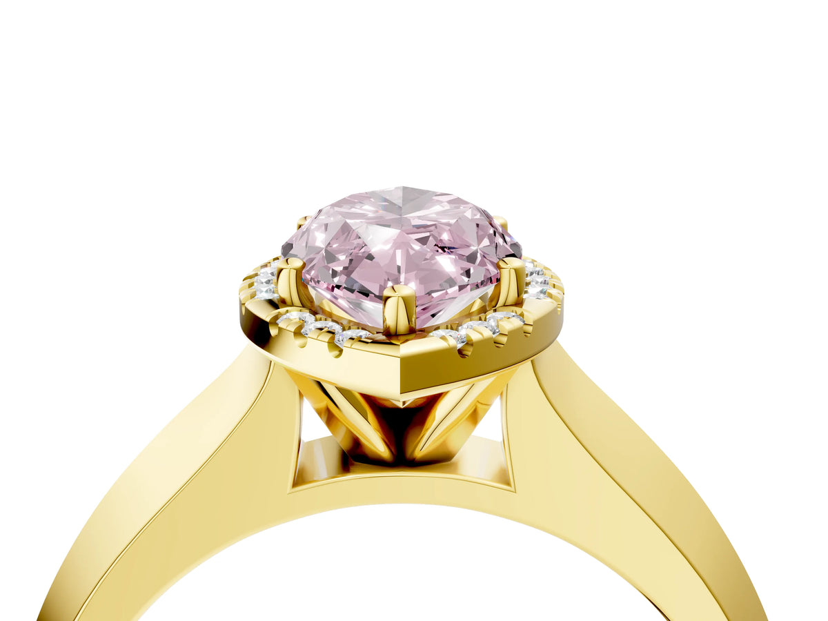 Fancy Pink Marquise Cut Diamond Halo Ring in Yellow gold with Cathedral Band and Prong Setting_4