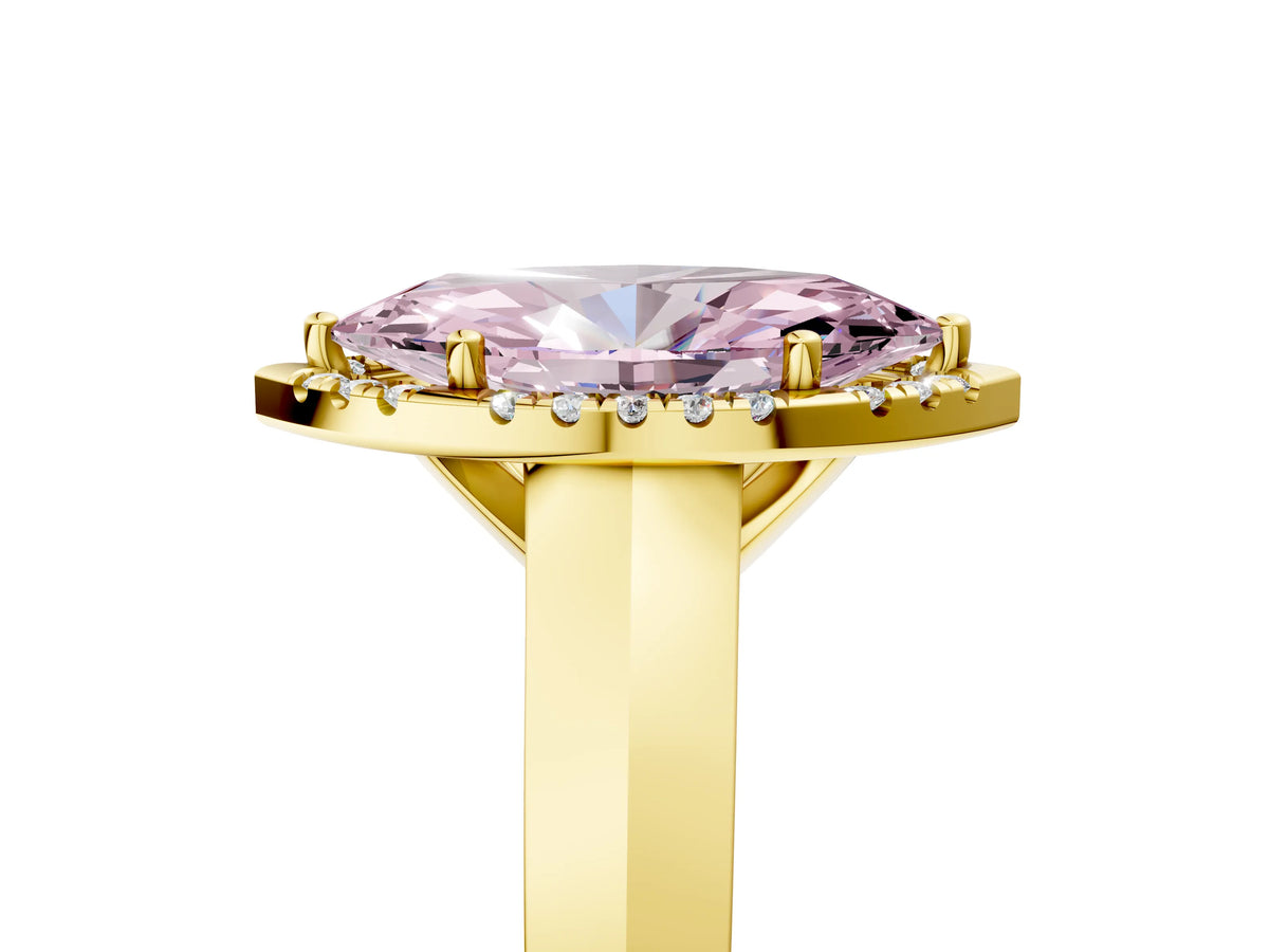 Fancy Pink Marquise Cut Diamond Halo Ring in Yellow gold with Cathedral Band and Prong Setting_5