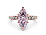 Fancy Pink Marquise Cut Diamond Pavé Solitaire Ring in Rose gold with Round Pavé Band and Prong Setting
