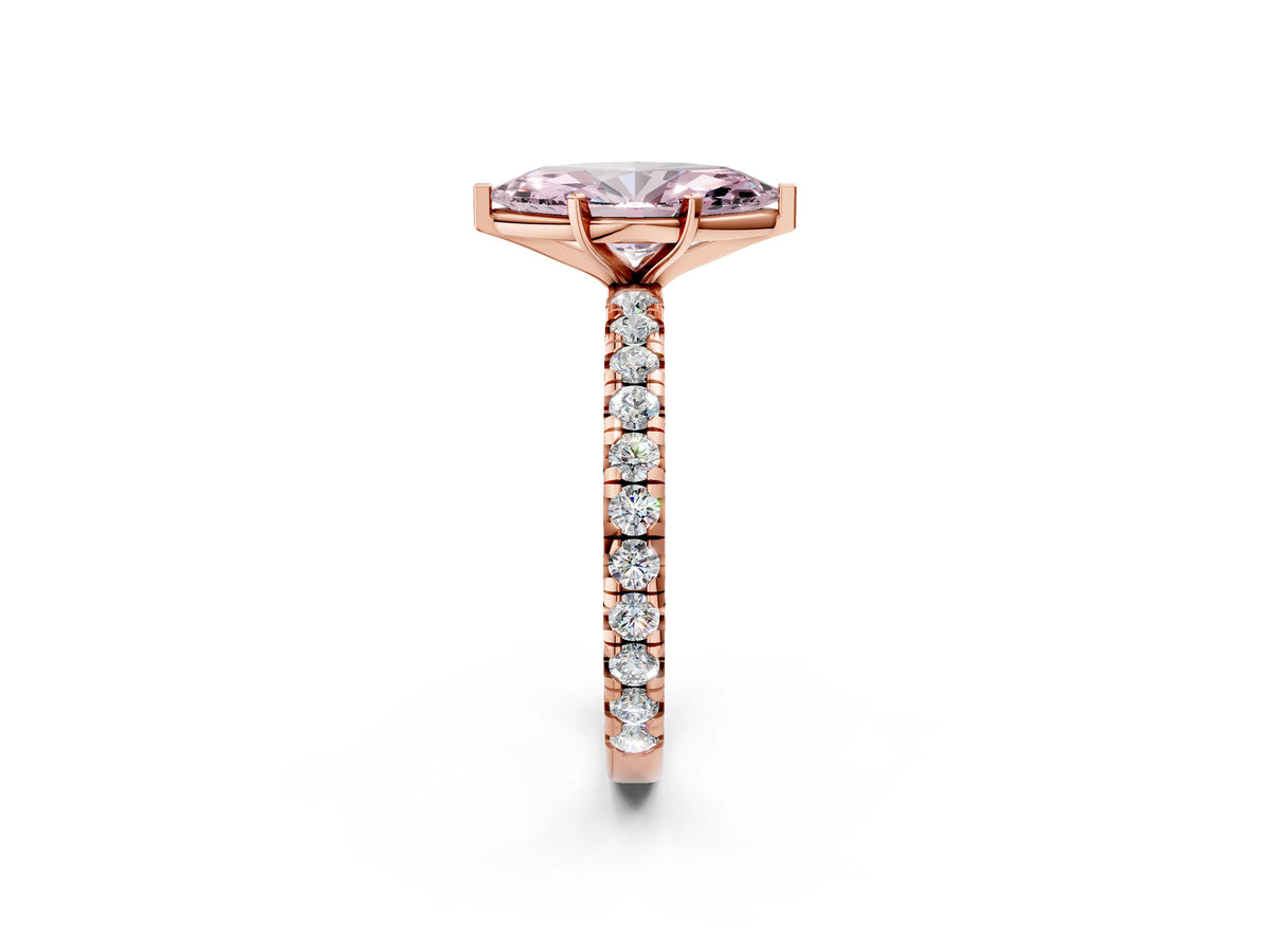 Fancy Pink Marquise Cut Diamond Pavé Solitaire Ring in Rose gold with Round Pavé Band and Prong Setting_2