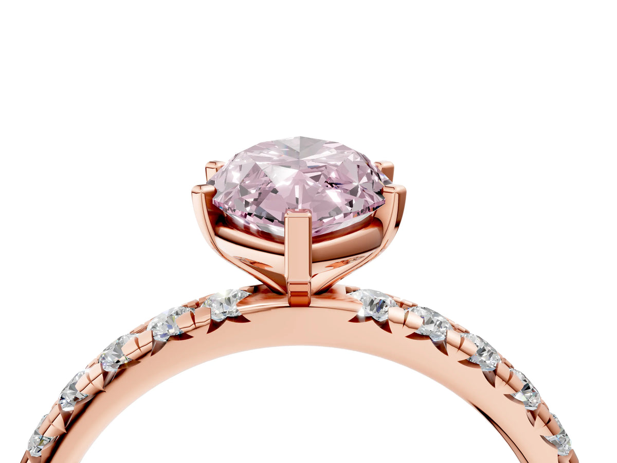 Fancy Pink Marquise Cut Diamond Pavé Solitaire Ring in Rose gold with Round Pavé Band and Prong Setting_4