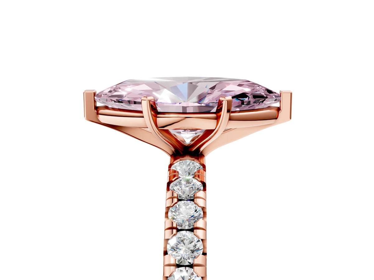Fancy Pink Marquise Cut Diamond Pavé Solitaire Ring in Rose gold with Round Pavé Band and Prong Setting_5