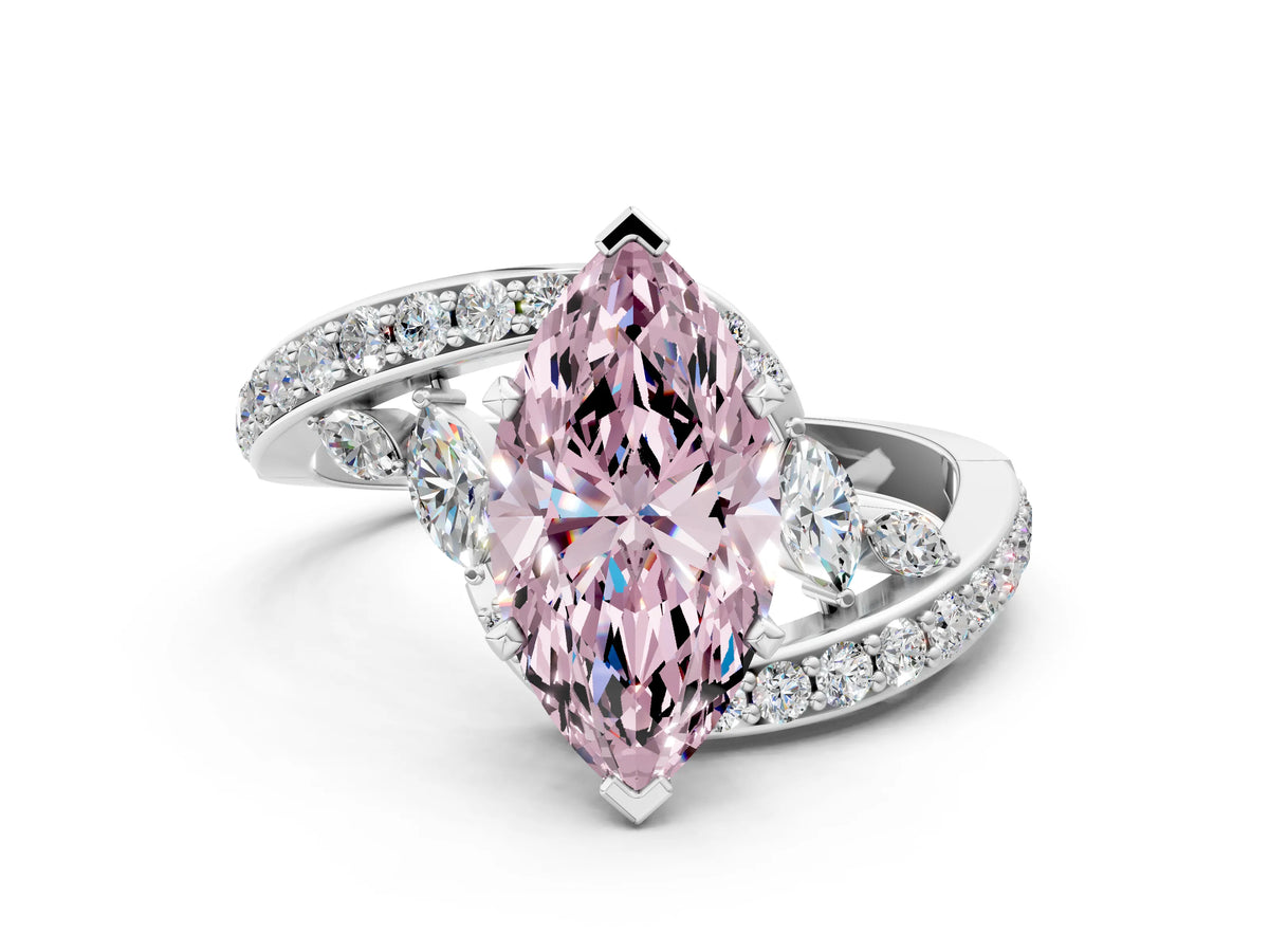 Fancy Pink Marquise Cut Diamond Solitaire Ring in Platinum with Pavé Twist Band and Prong Setting_12