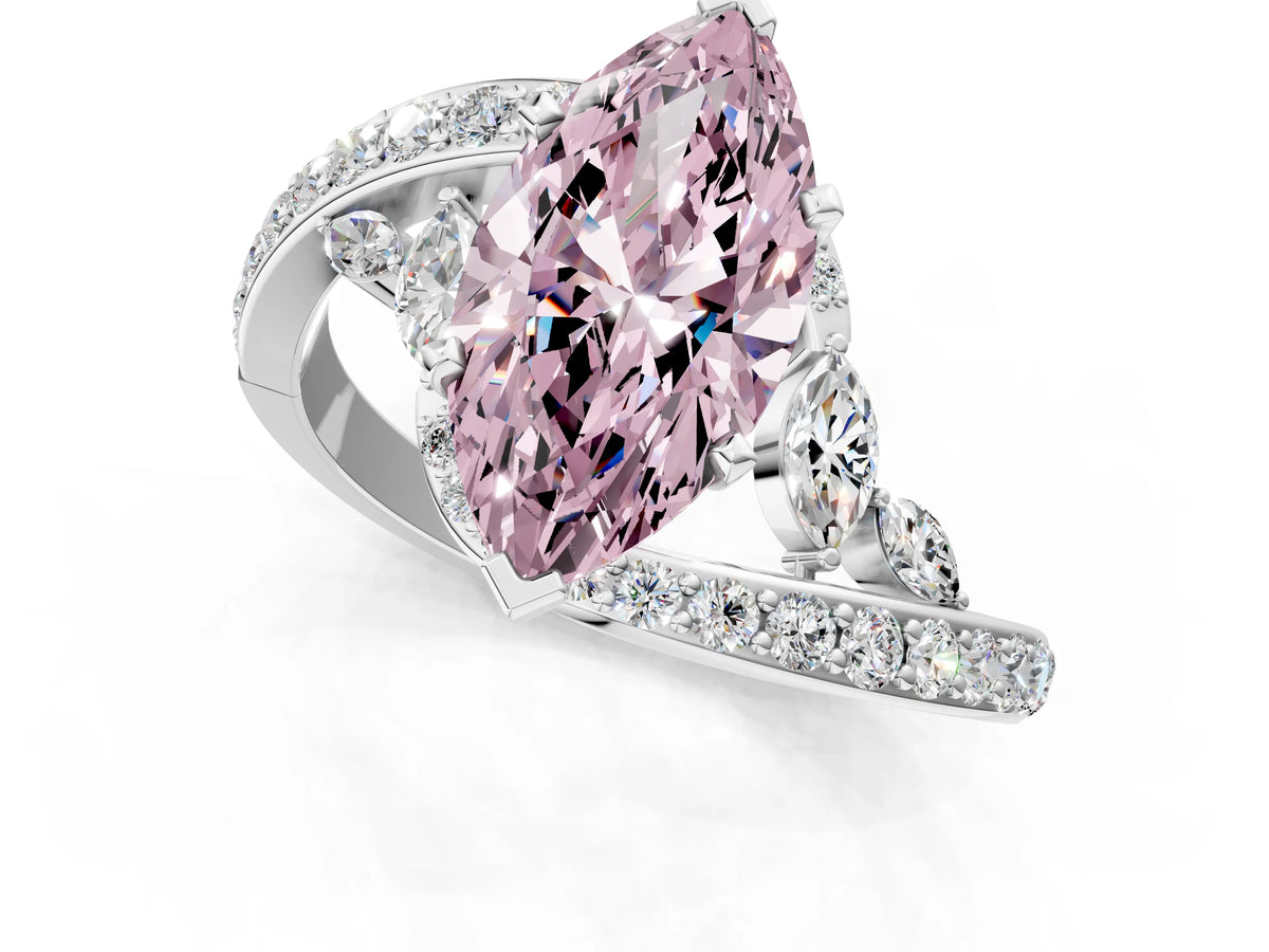 Fancy Pink Marquise Cut Diamond Solitaire Ring in Platinum with Pavé Twist Band and Prong Setting_13
