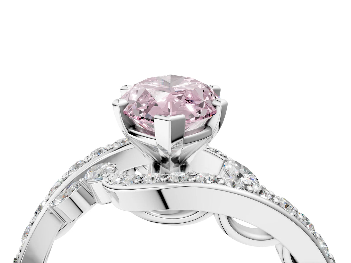 Fancy Pink Marquise Cut Diamond Solitaire Ring in Platinum with Pavé Twist Band and Prong Setting_16
