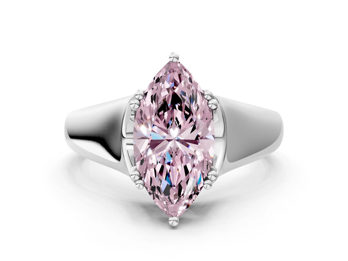 Fancy Pink Marquise Cut Diamond Solitaire Ring in Platinum with Smooth Wide Band and Prong Setting_12
