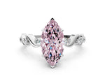 Fancy Pink Marquise Cut Diamond Solitaire Ring in Platinum with Twisted Ribbon Band and Round Accents