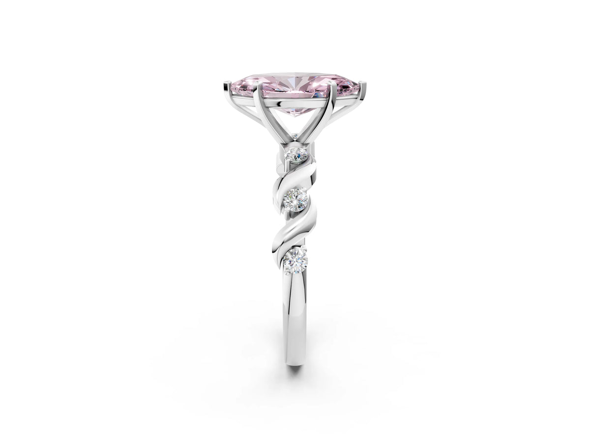 Fancy Pink Marquise Cut Diamond Solitaire Ring in Platinum with Twisted Ribbon Band and Round Accents_2