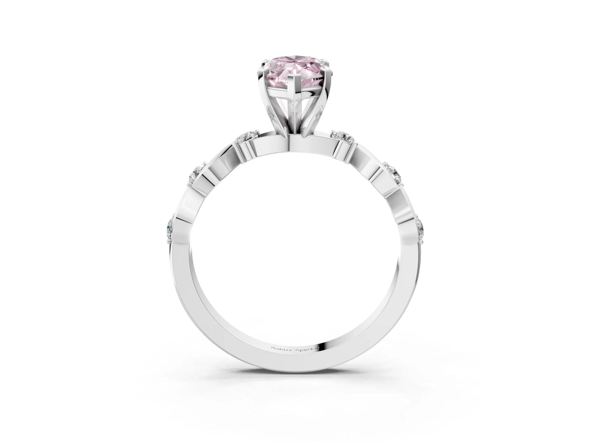 Fancy Pink Marquise Cut Diamond Solitaire Ring in Platinum with Twisted Ribbon Band and Round Accents_3
