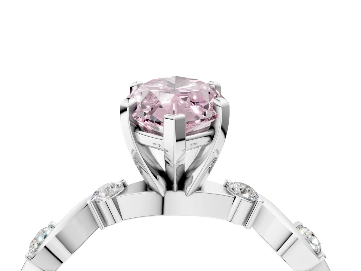 Fancy Pink Marquise Cut Diamond Solitaire Ring in Platinum with Twisted Ribbon Band and Round Accents_4