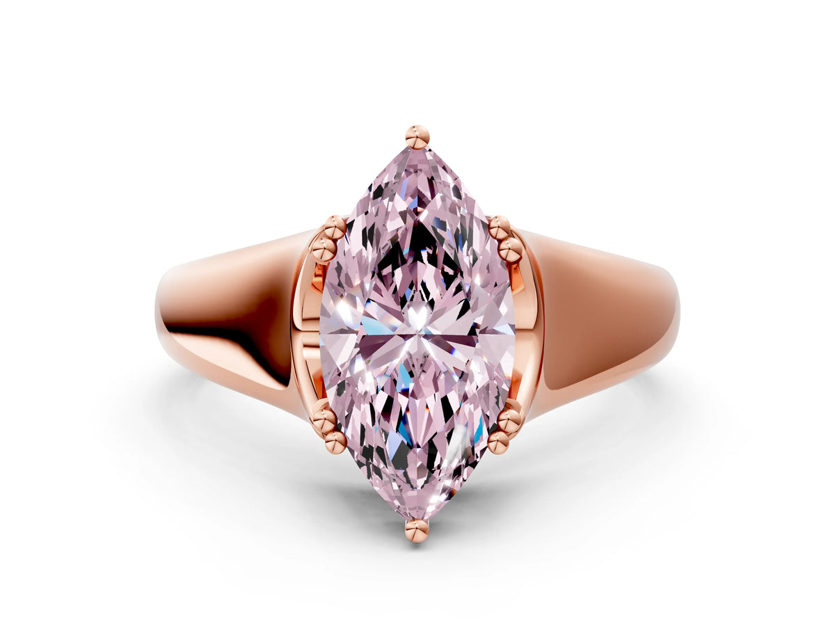 Fancy Pink Marquise Cut Diamond Solitaire Ring in Rose gold with Smooth Wide Band and Prong Setting