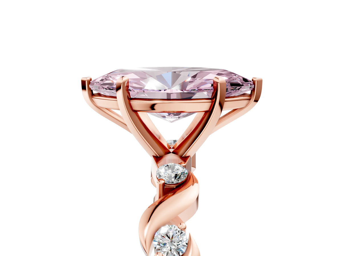 Fancy Pink Marquise Cut Diamond Solitaire Ring in Rose gold with Twisted Ribbon Band and Round Accents_5