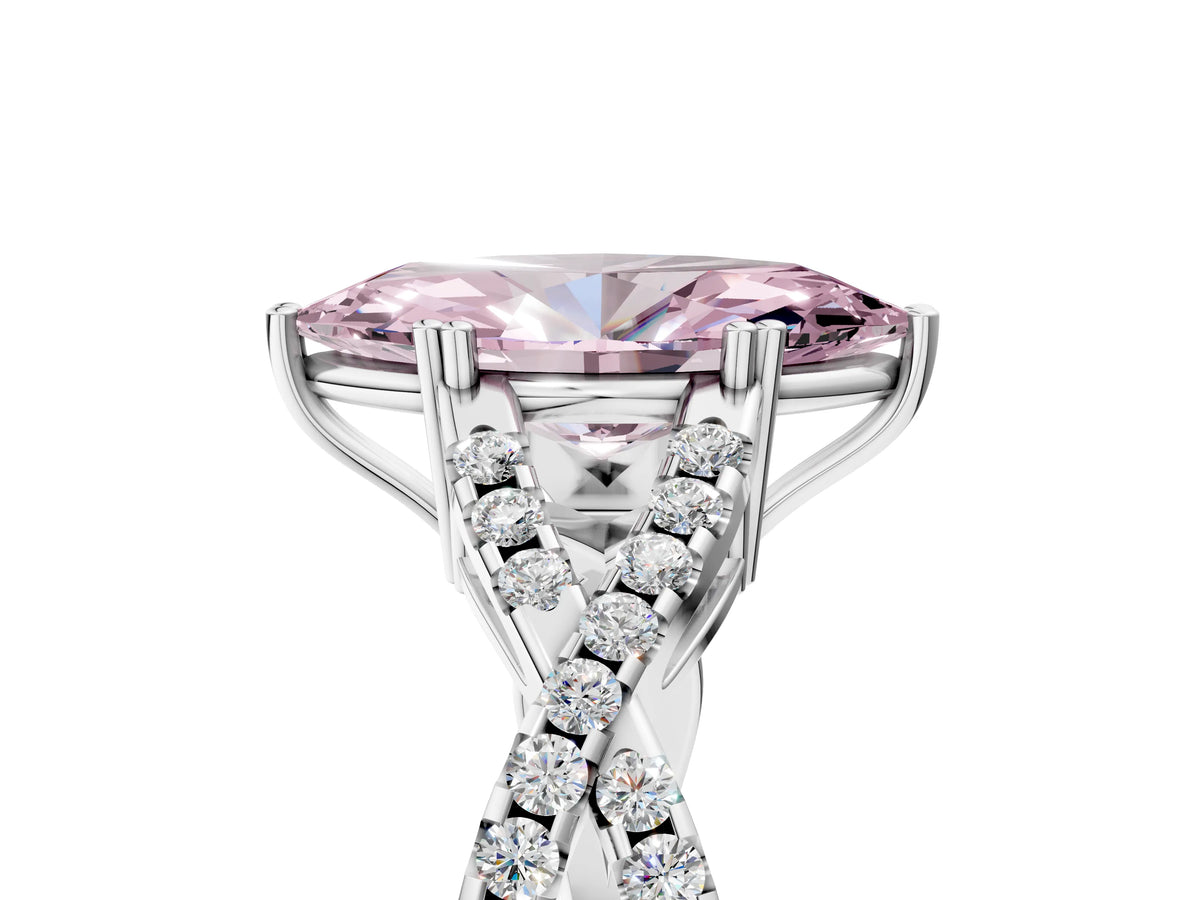 Fancy Pink Marquise Cut Diamond Solitaire Ring in Silver with Interwoven Pavé Band and Prong Setting_11