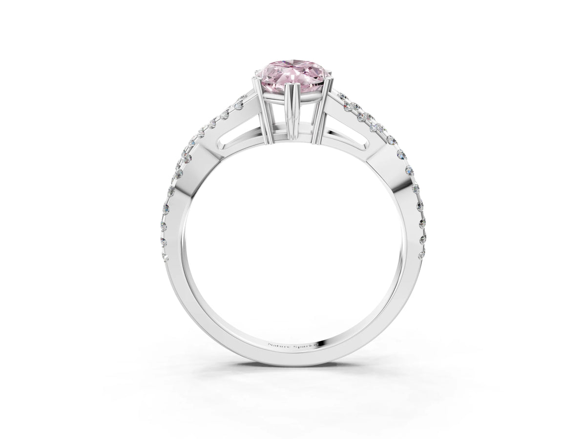 Fancy Pink Marquise Cut Diamond Solitaire Ring in Silver with Interwoven Pavé Band and Prong Setting_9
