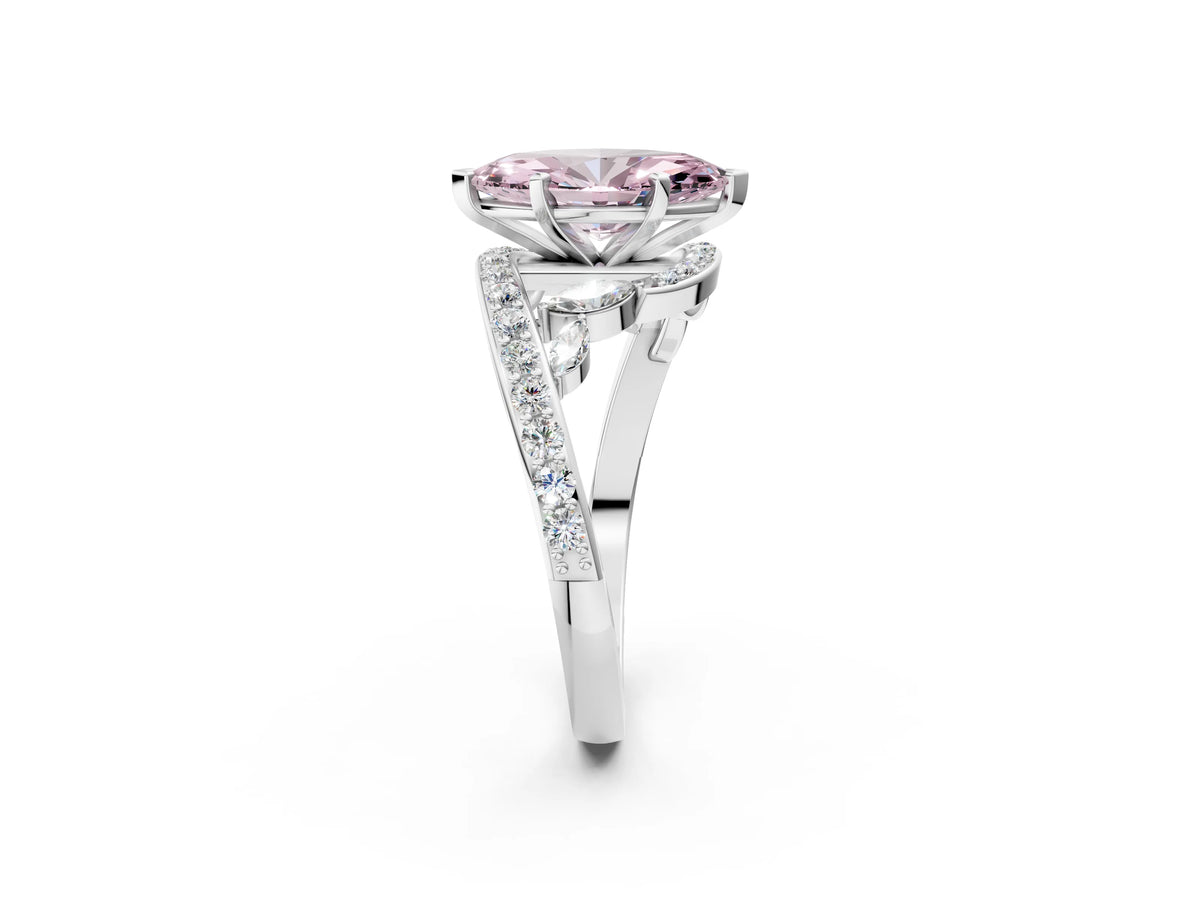 Fancy Pink Marquise Cut Diamond Solitaire Ring in Silver with Pavé Twist Band and Prong Setting_14