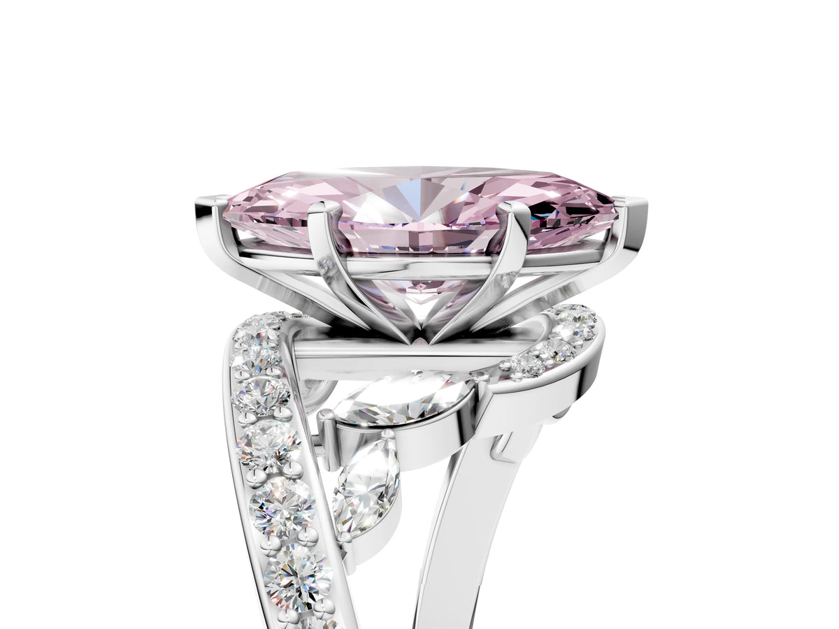 Fancy Pink Marquise Cut Diamond Solitaire Ring in Silver with Pavé Twist Band and Prong Setting_17