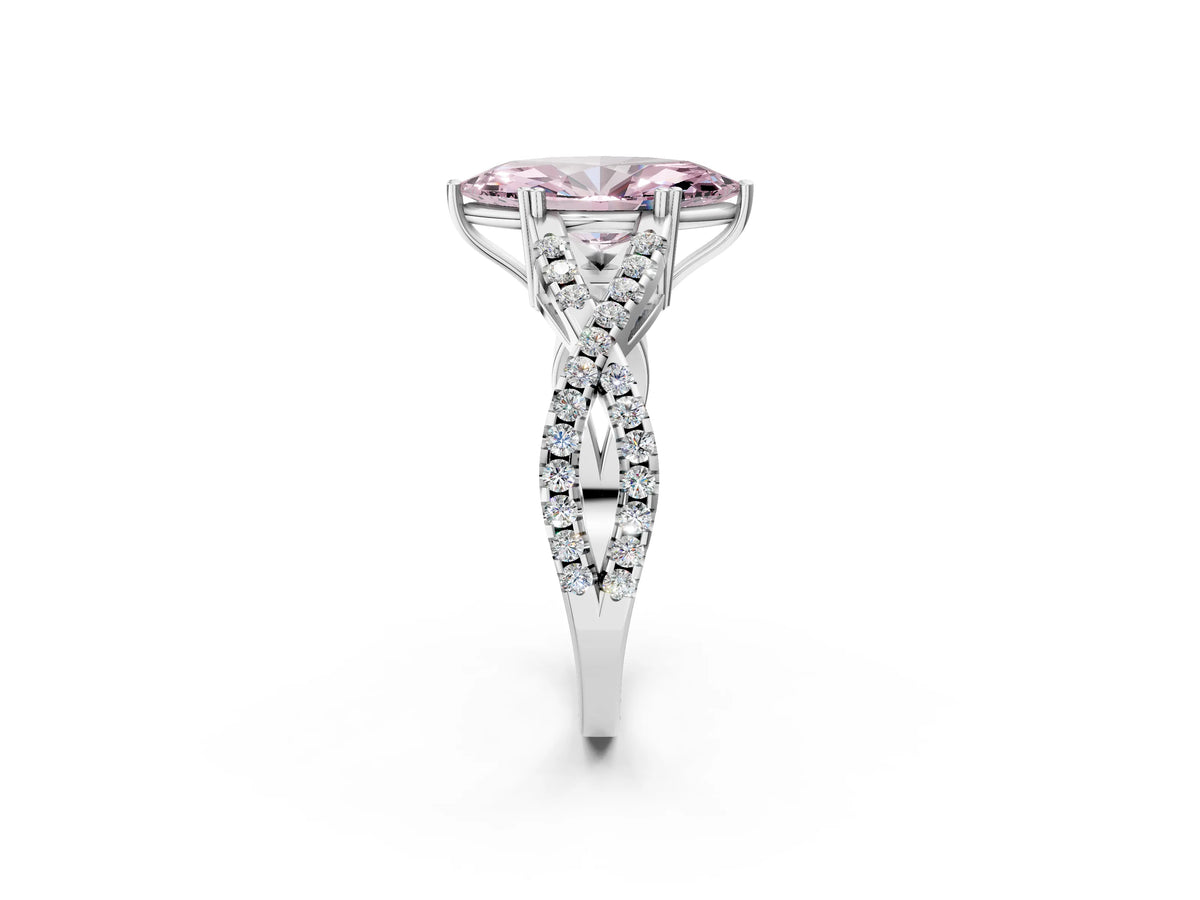 Fancy Pink Marquise Cut Diamond Solitaire Ring in White gold with Interwoven Pavé Band and Prong Setting_2