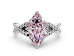 Fancy Pink Marquise Cut Diamond Solitaire Ring in White gold with Interwoven Pavé Band and Prong Setting