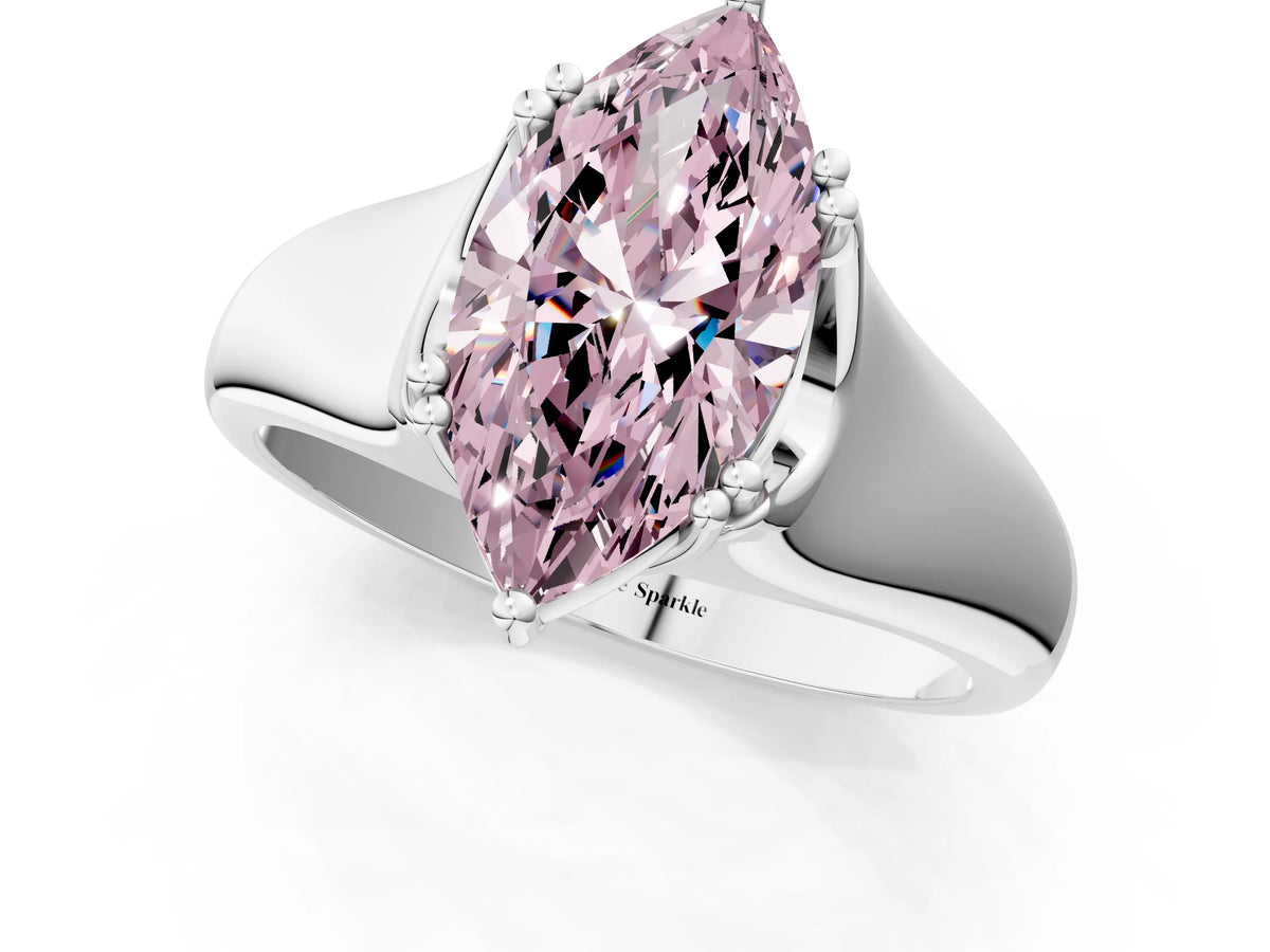 Fancy Pink Marquise Cut Diamond Solitaire Ring in White gold with Smooth Wide Band and Prong Setting_1