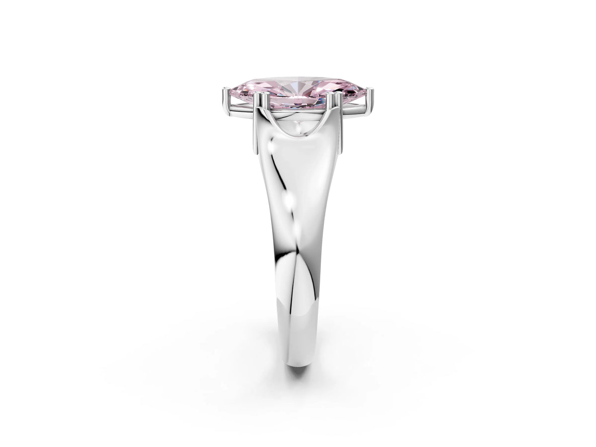 Fancy Pink Marquise Cut Diamond Solitaire Ring in White gold with Smooth Wide Band and Prong Setting_2